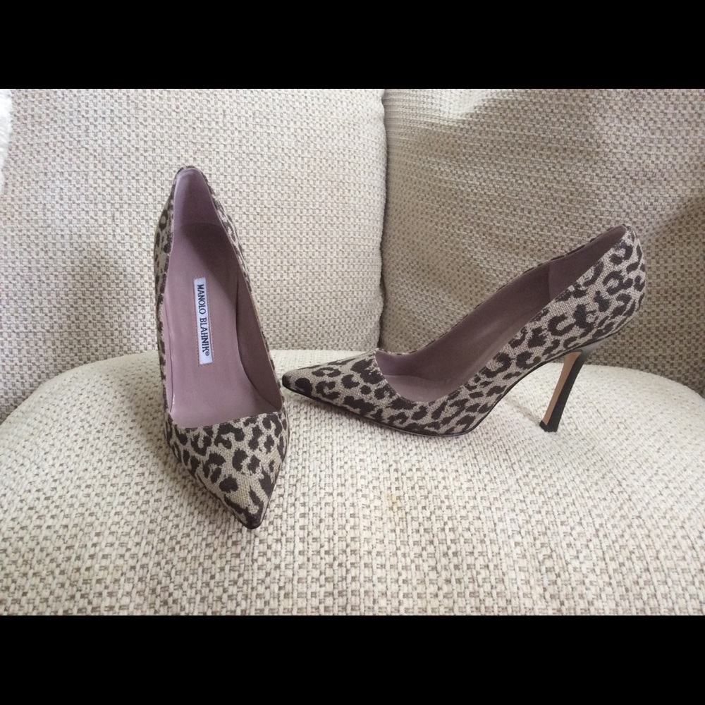 Manolo blahnik leopard  linen Stiletto shoe 37